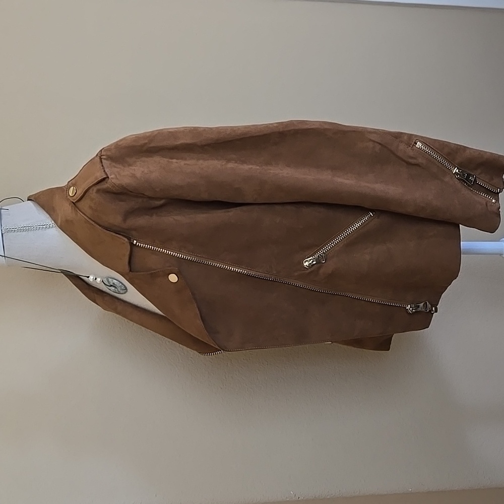 H&M Faux Suede Versatile Moto-Style Jacket with Gold-Brass Hardware EUC - 8 - Picture 6 of 11
